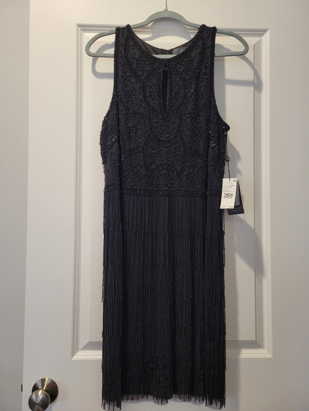 Adrianna Papell Sleeveless Black Beaded "Flapper" Dress NWT
